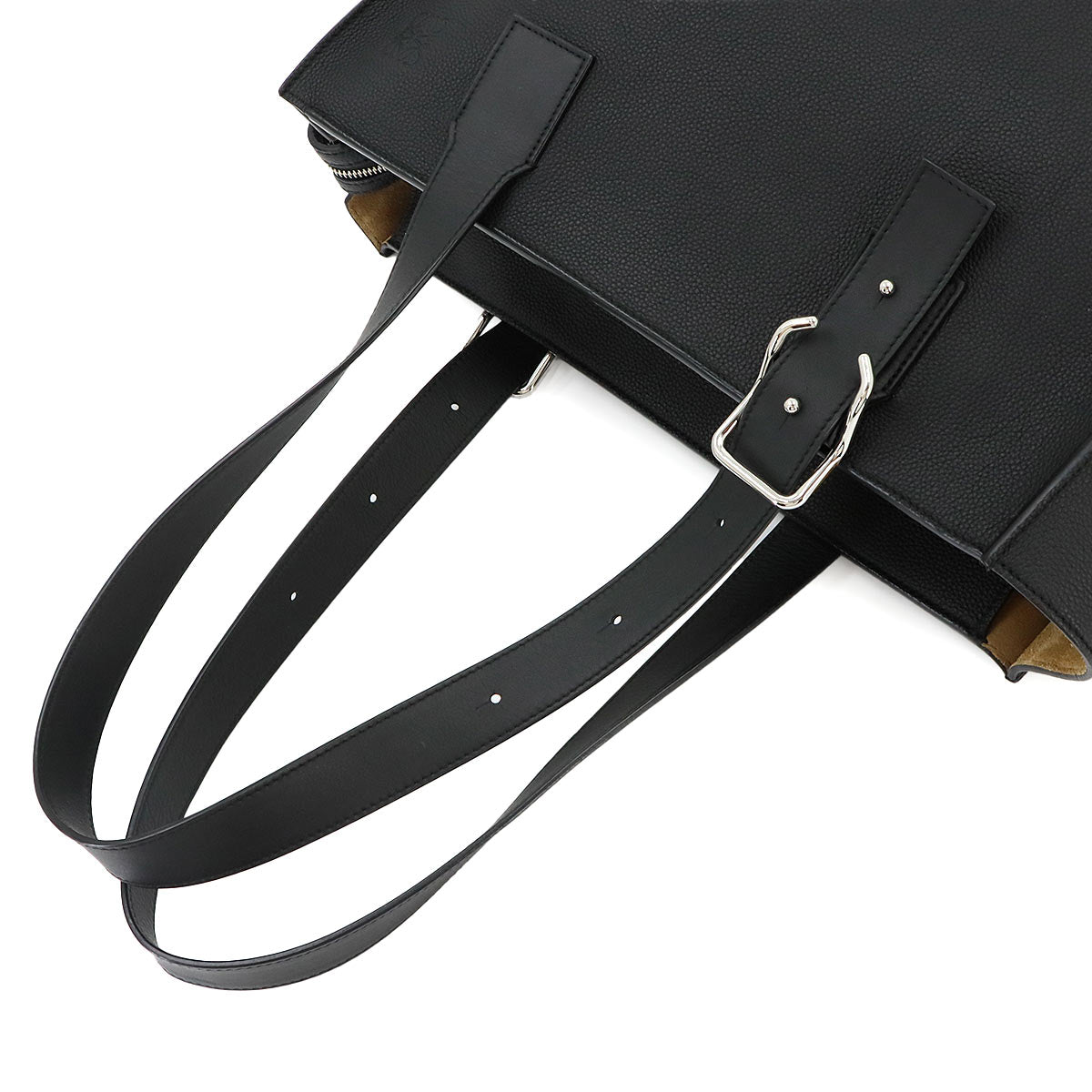 Buckle Zipper Tote Bag Leather Black Purse