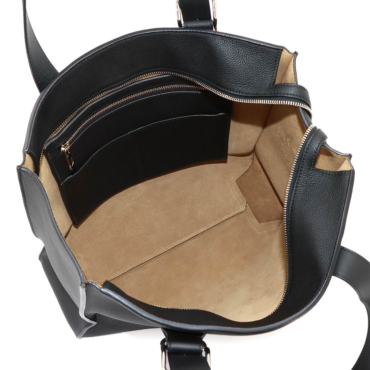 Buckle Zipper Tote Bag Leather Black Purse