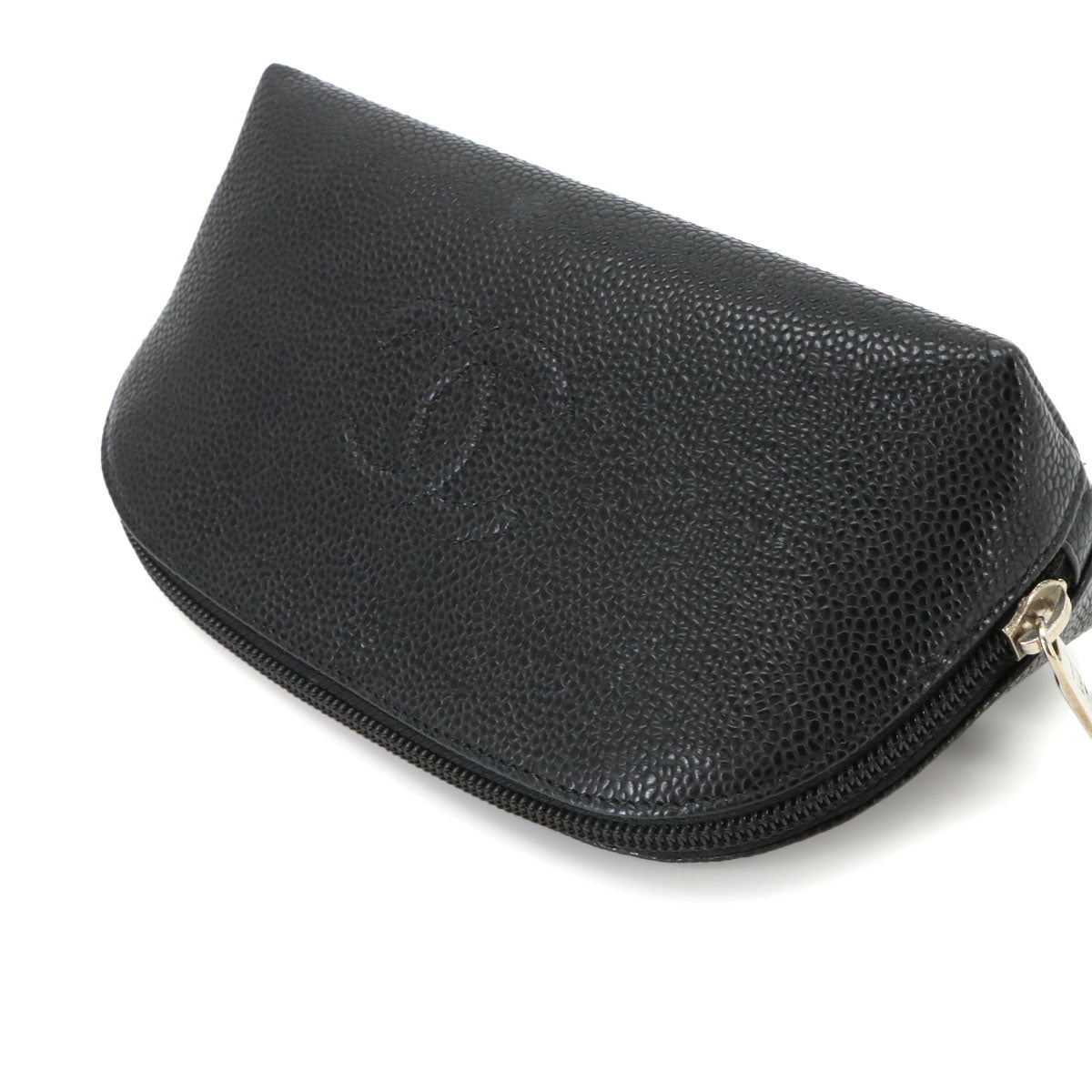 Coco Mark Pouch Caviar Skin Leather Black Purse