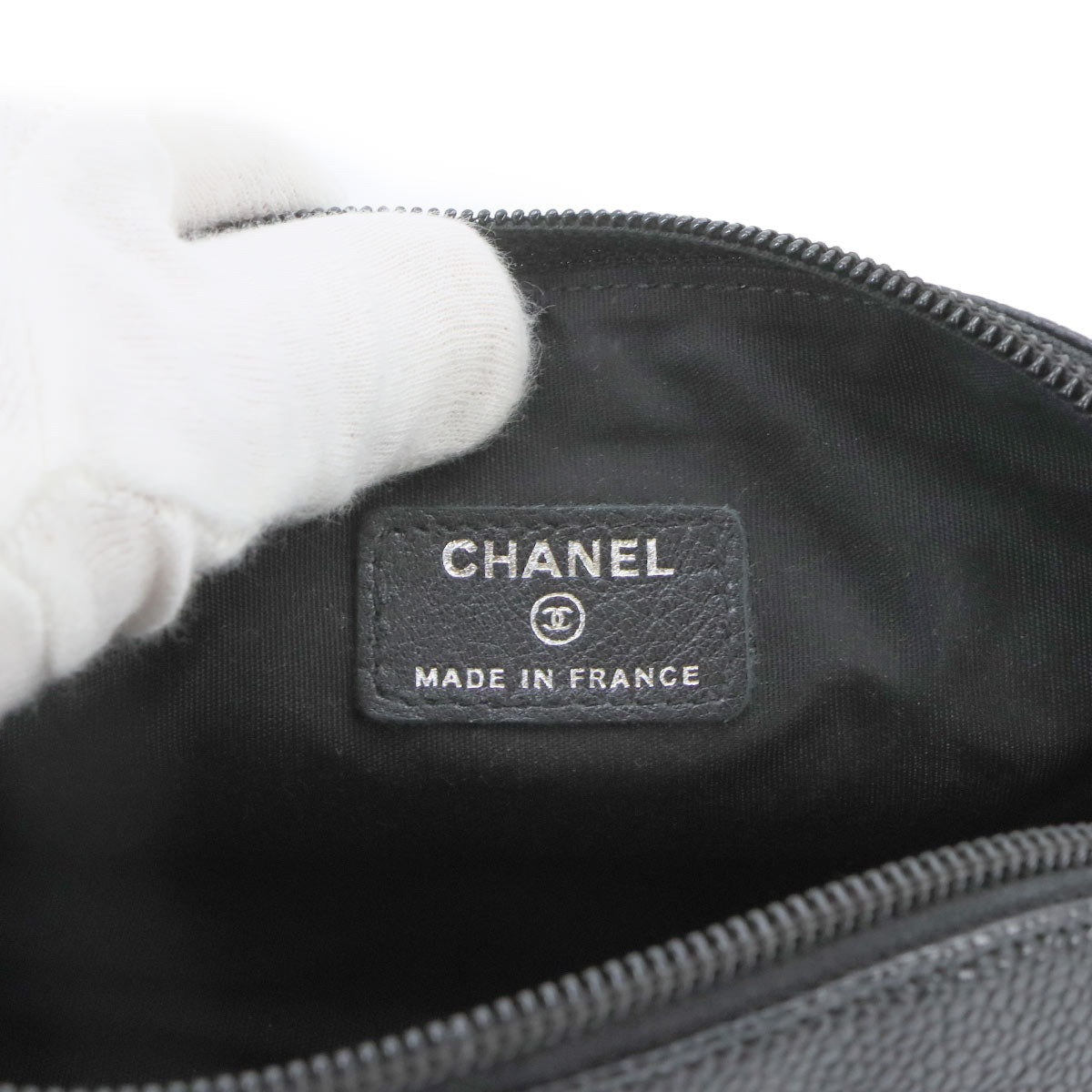 Coco Mark Pouch Caviar Skin Leather Black Purse