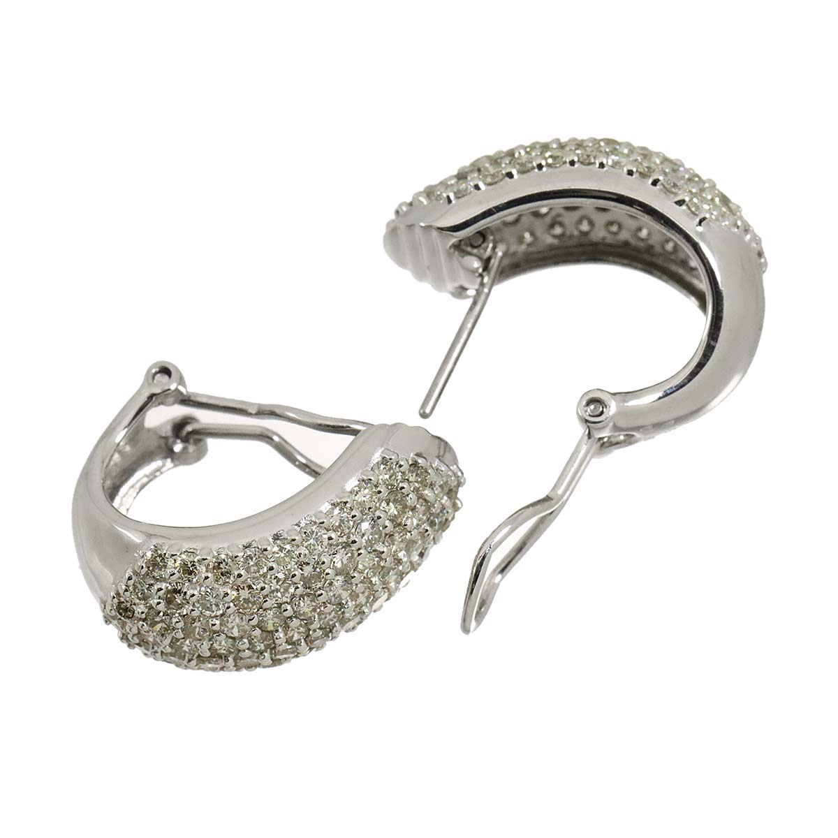 Diamond 1.50ct/1.50ct Earrings Pierced Clip-on 18K K18 WG 750