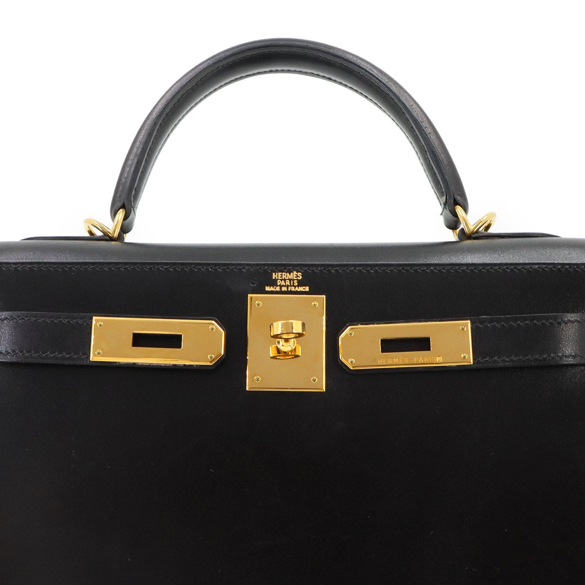 Kelly 28 Box carf Black 2way Hand Shoulder Bag Purse