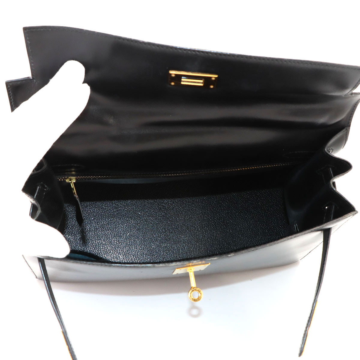 Kelly 32 Box calf Black Hand Shoulder Bag Vintage Purse