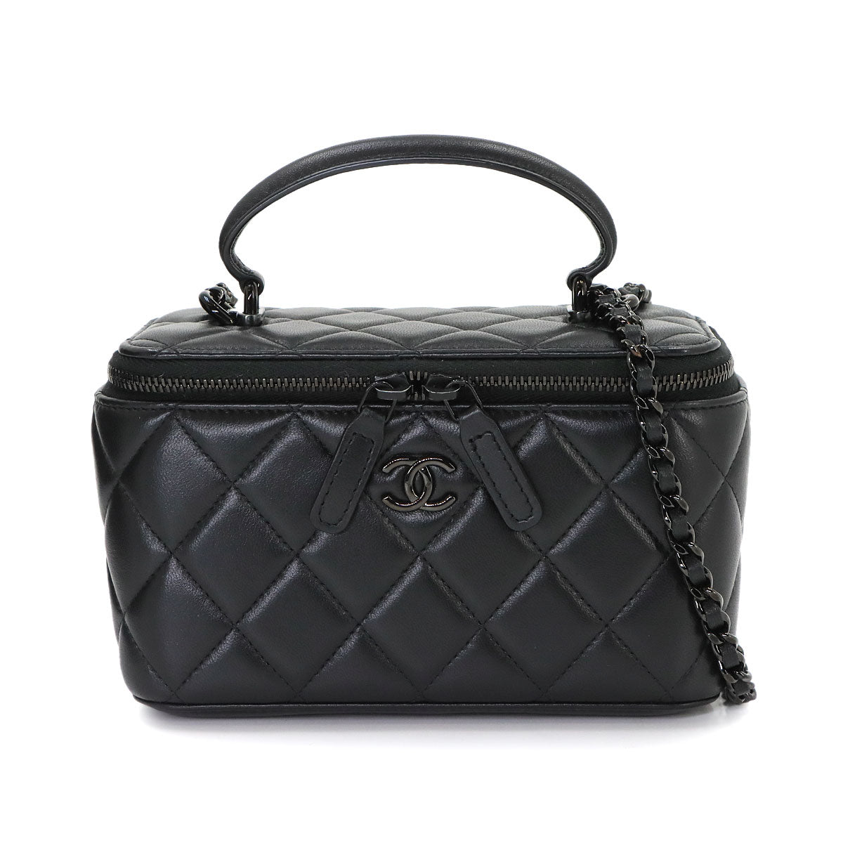 Vanity Hand Chain Shoulder Bag Leather Black AP4404