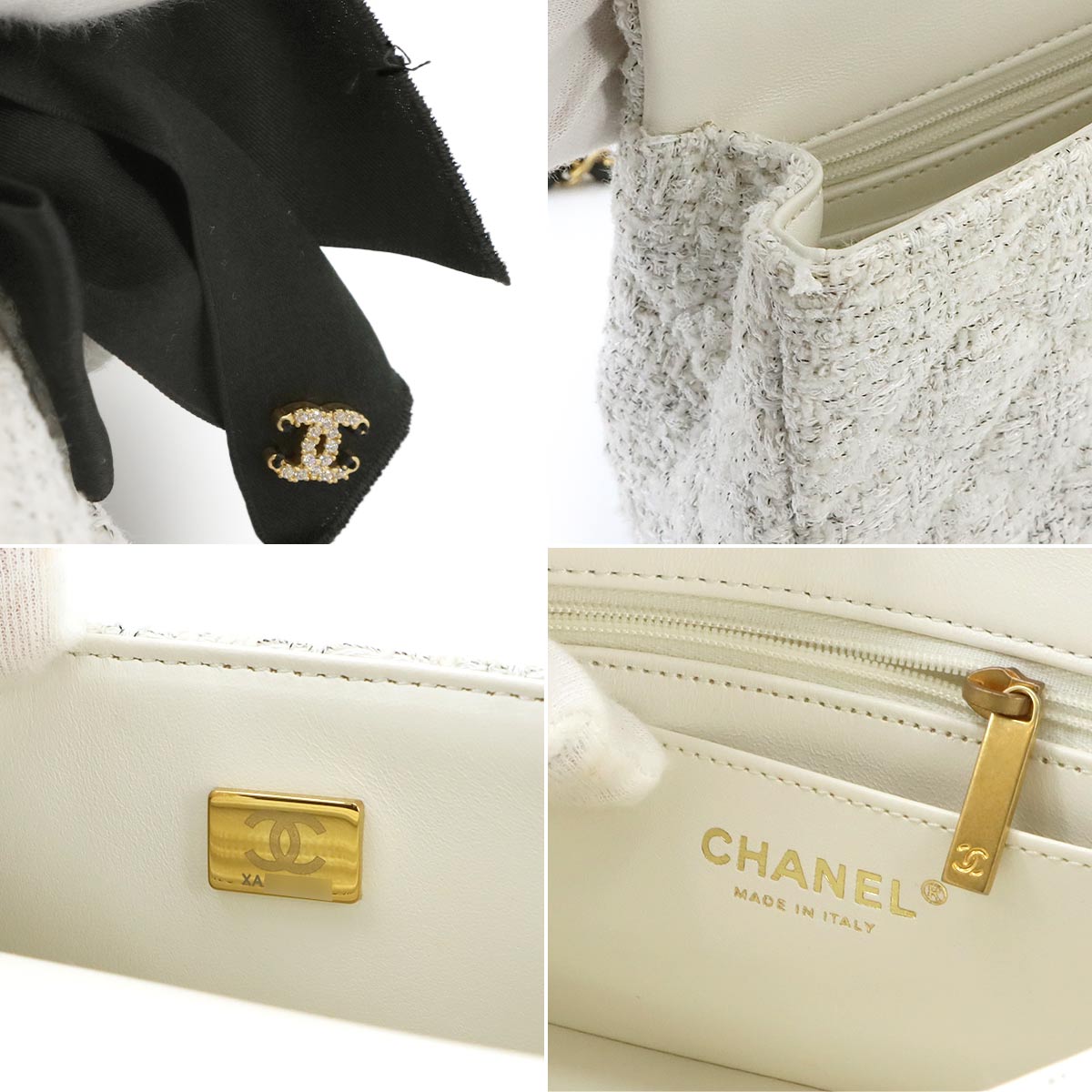 Matelasse Chain Shoulder Bag Tweed Black White