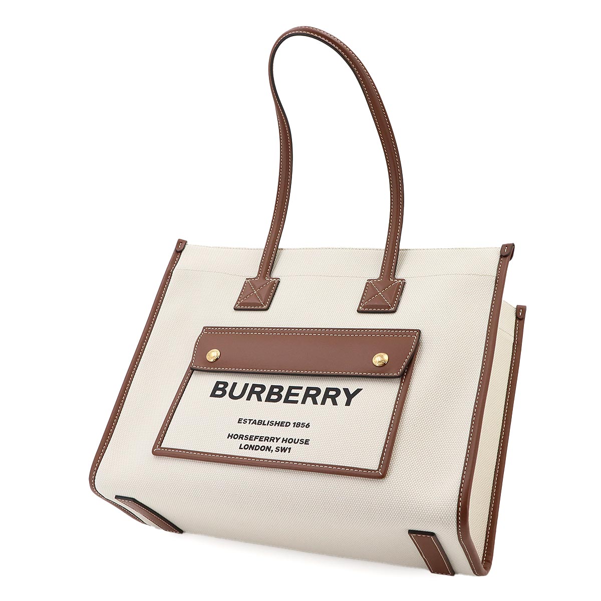 Small Freya Two Tone Tote Bag Canvas Leather Natural Tan