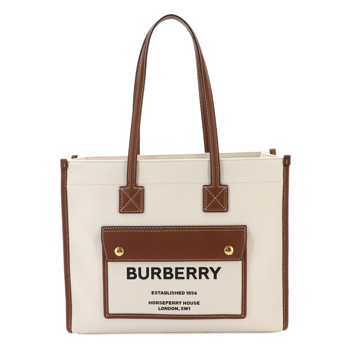 Small Freya Two Tone Tote Bag Canvas Leather Natural Tan