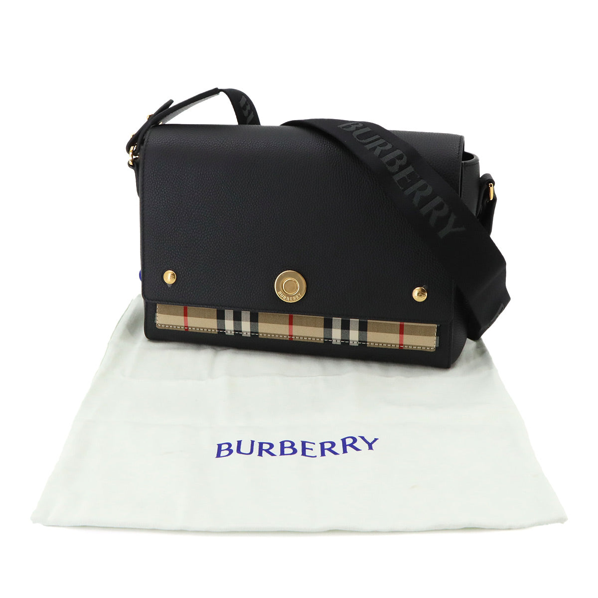 Vintage Check Note Shoulder Bag Leather Canvas Black 8110635