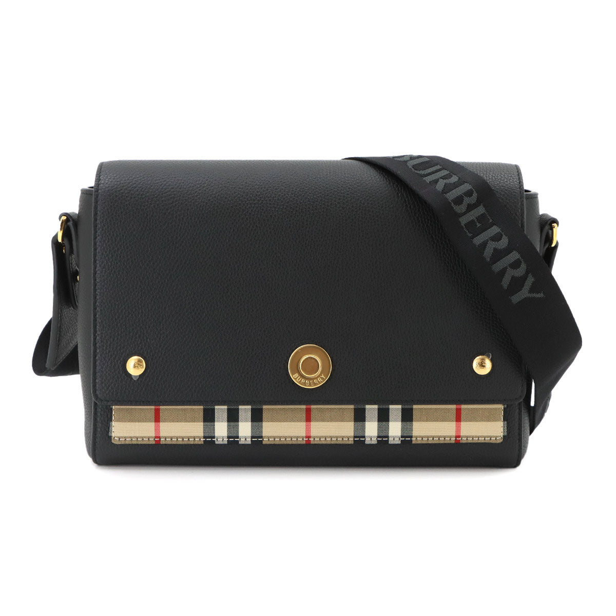 Vintage Check Note Shoulder Bag Leather Canvas Black 8110635
