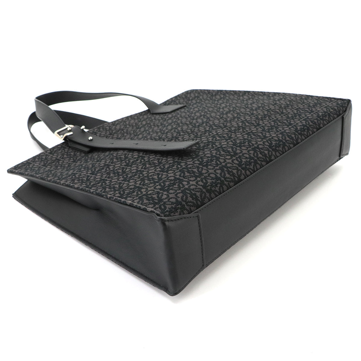 Buckle Horizontal Tote Bag Canvas Leather Black Purse