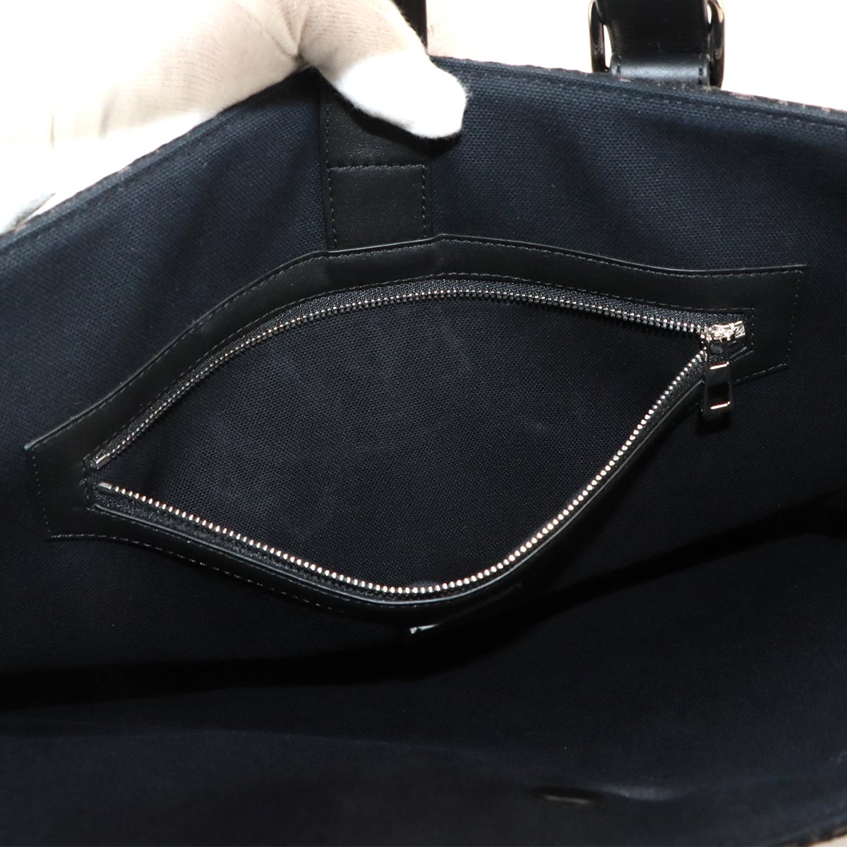 Buckle Horizontal Tote Bag Canvas Leather Black Purse