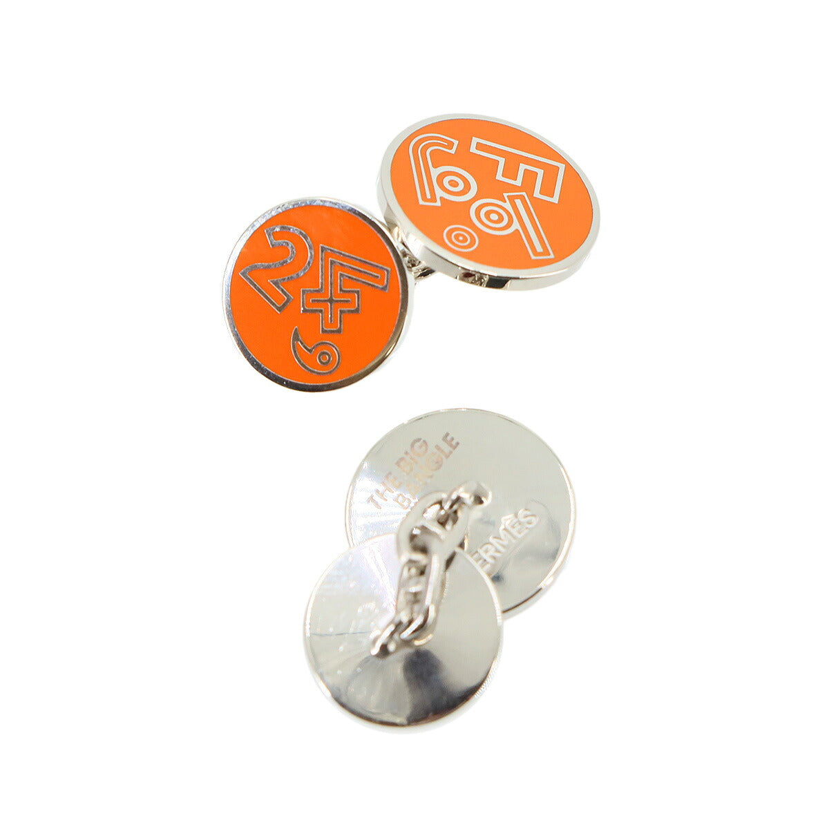 HERMES Big Bangle Cufflinks Orange Silver Round Accessory