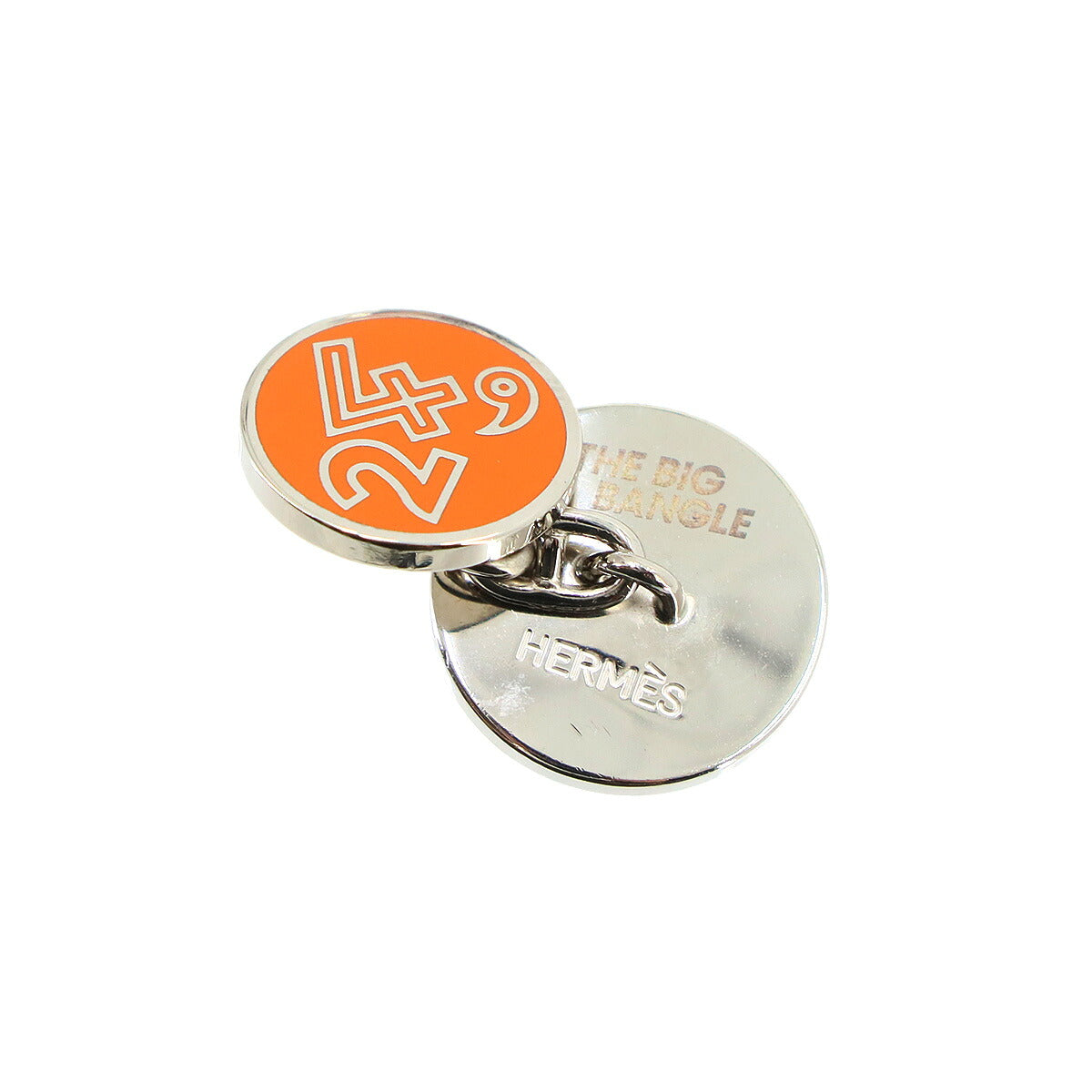 HERMES Big Bangle Cufflinks Orange Silver Round Accessory