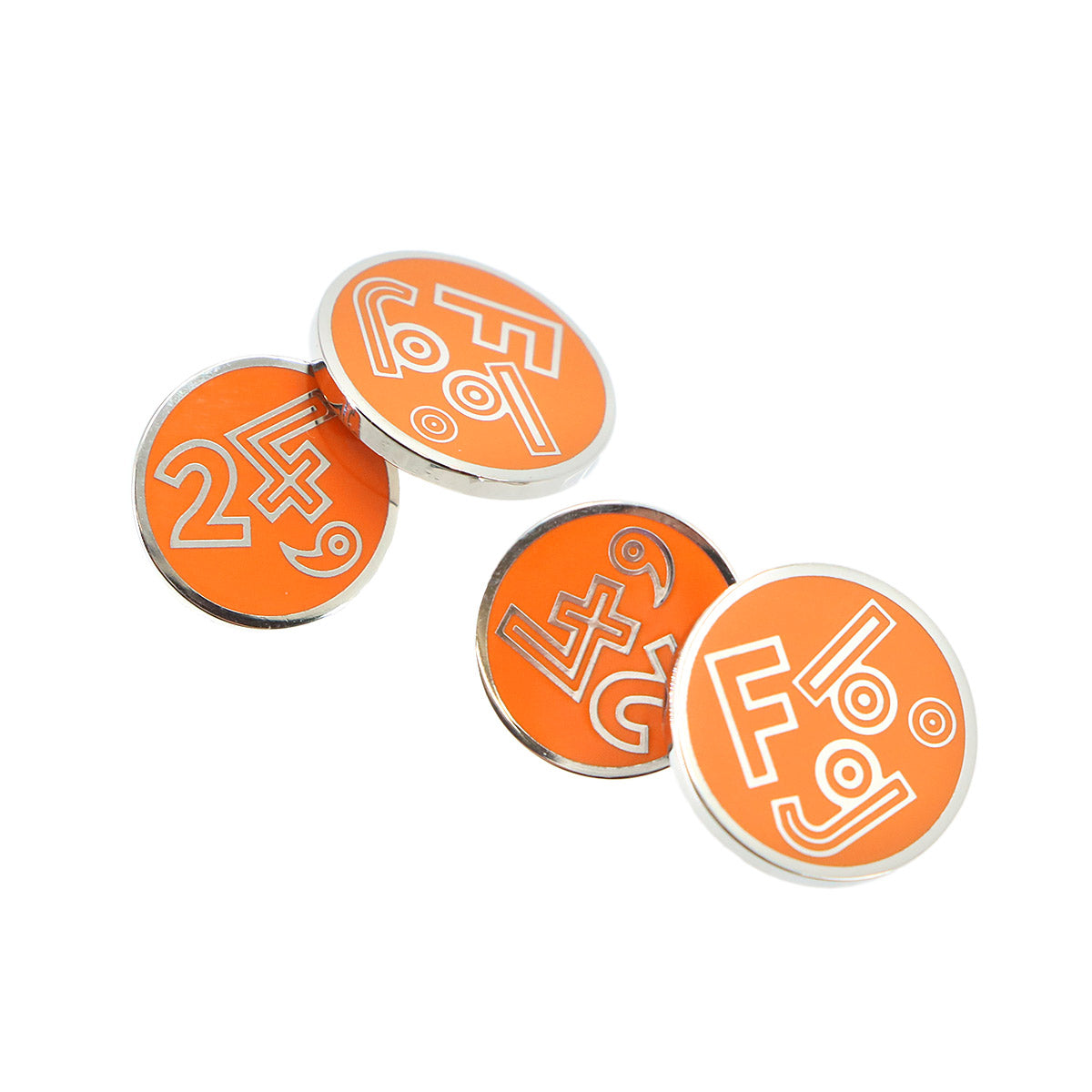 HERMES Big Bangle Cufflinks Orange Silver Round Accessory