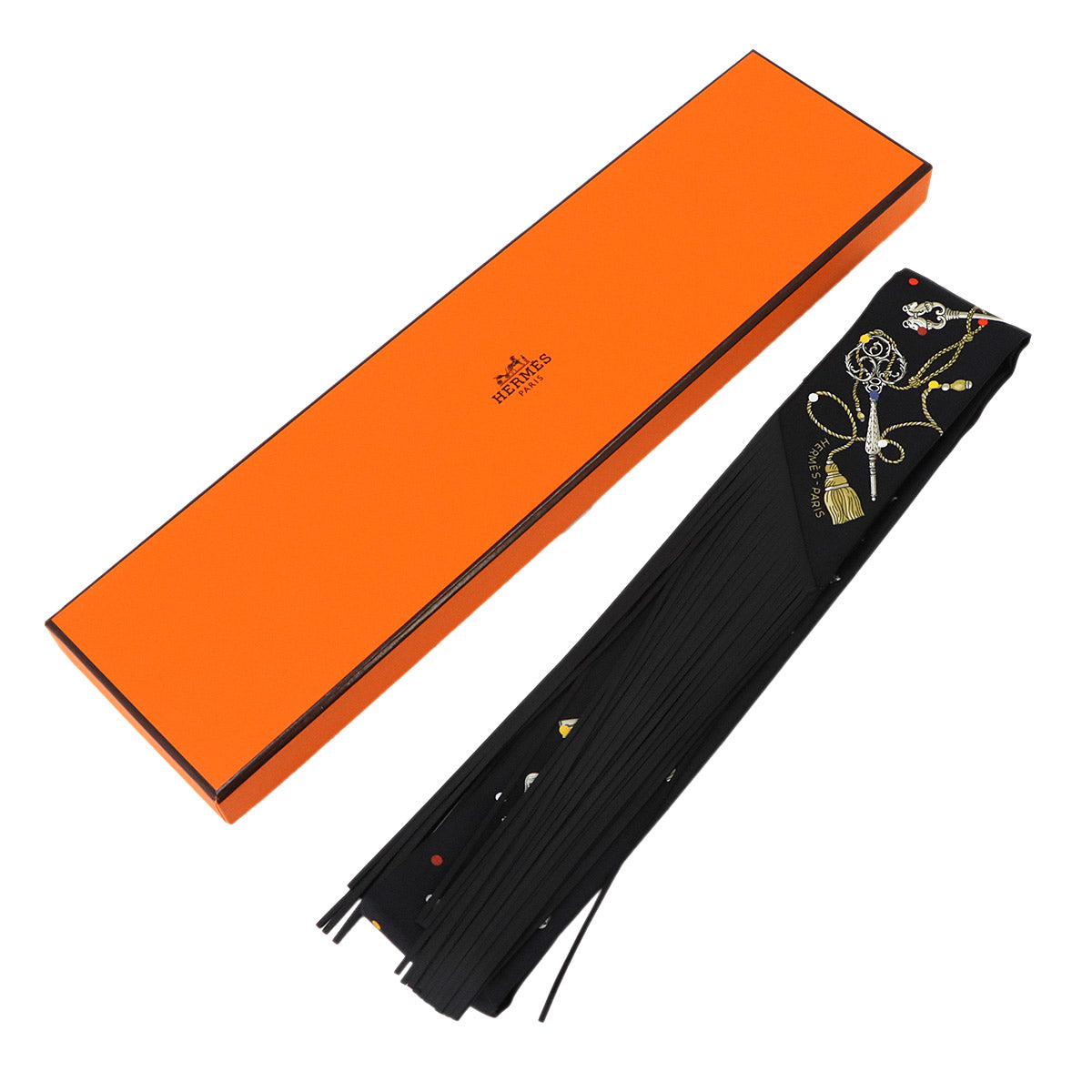 Twilly Fringe Scarf Silk Leather Black Multicolor