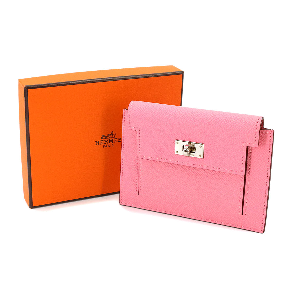 Kelly Pocket Compact Coin Case Purse Veau Epsom Rose Confetti