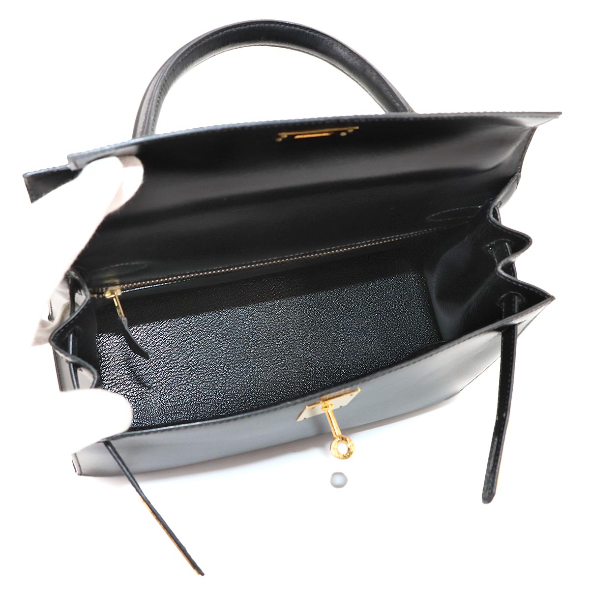 Kelly 28 Box carf Black 2way Hand Shoulder Bag Purse