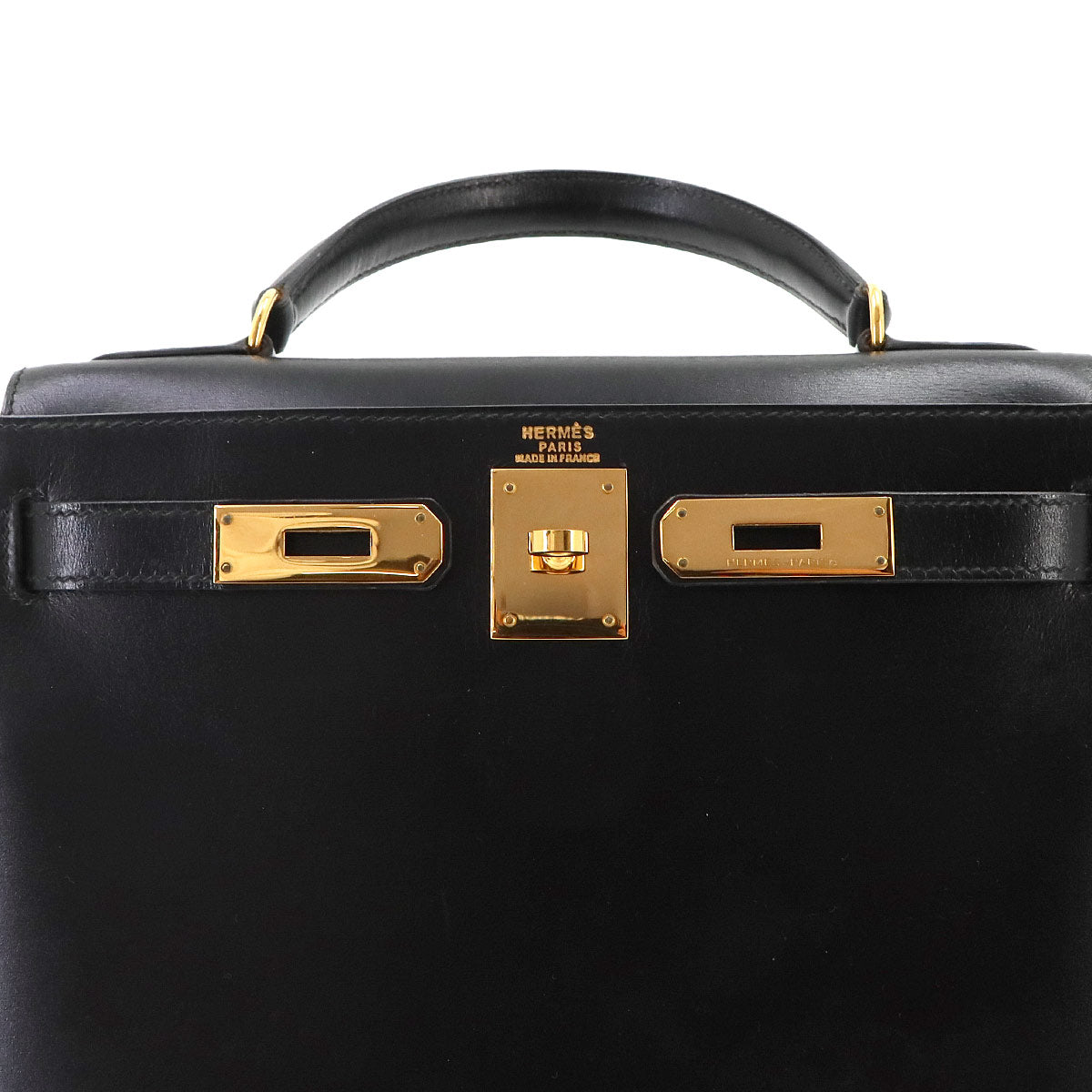 Kelly 28 Box carf Black 2way Hand Shoulder Bag Purse
