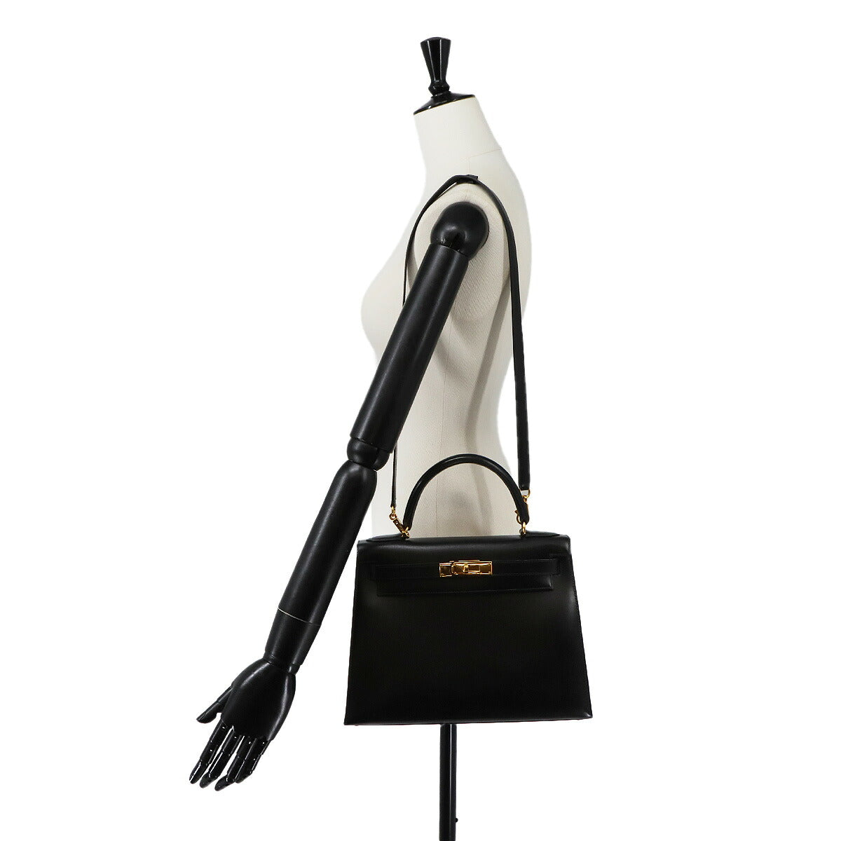 Kelly 28 Box carf Black 2way Hand Shoulder Bag Purse
