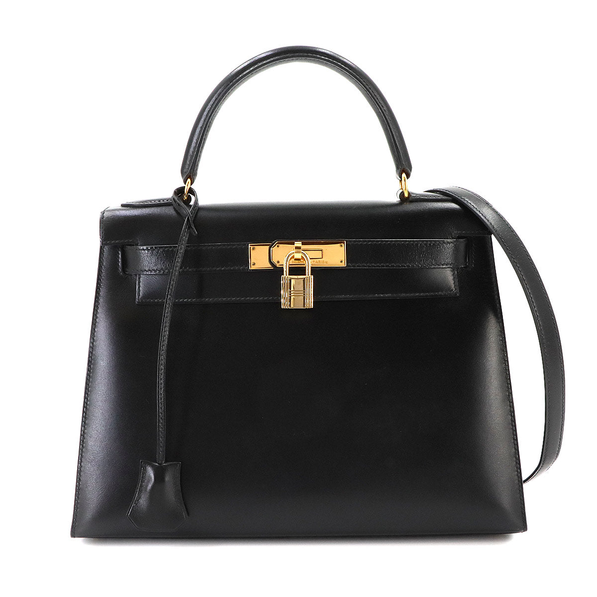 Kelly 28 Box carf Black 2way Hand Shoulder Bag Purse