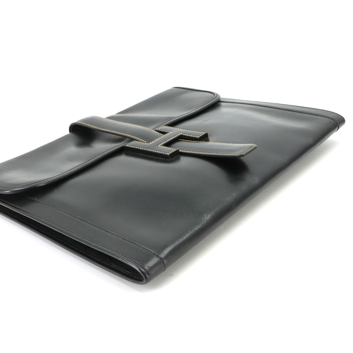 Jige GM Clutch Bag Box Calf Leather Black Purse