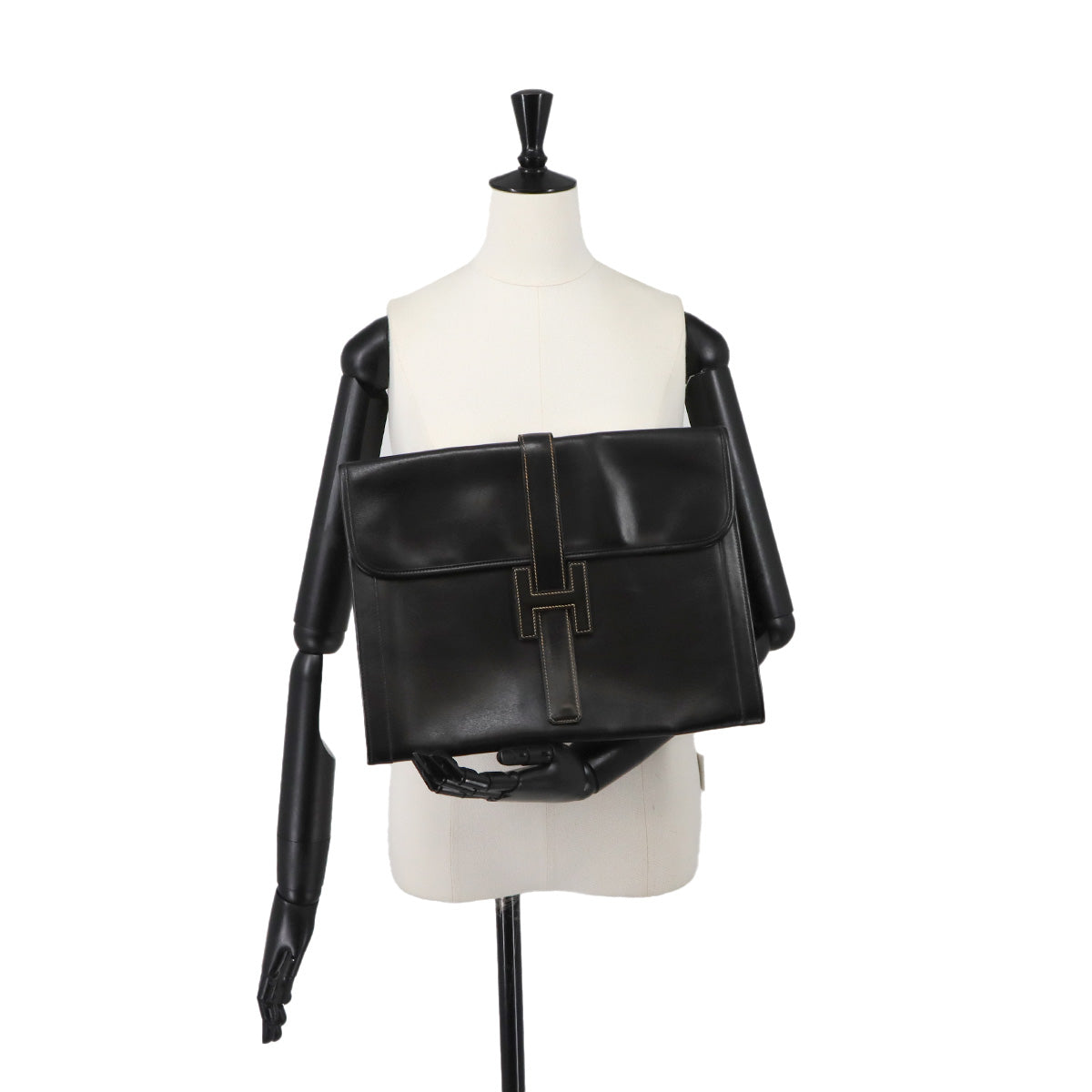 Jige GM Clutch Bag Box Calf Leather Black Purse