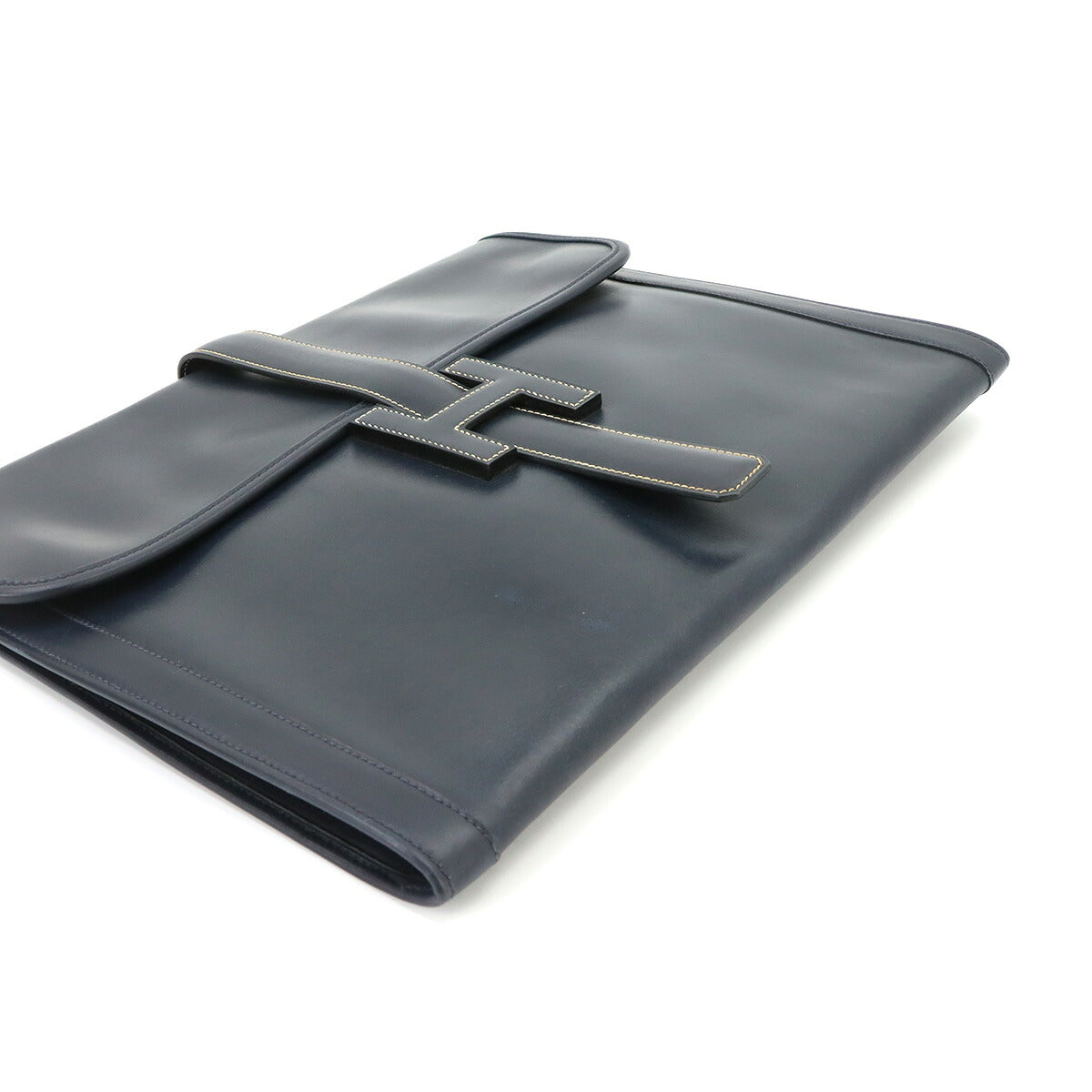 Jige GM Clutch Bag Box Calf Leather Navy Purse