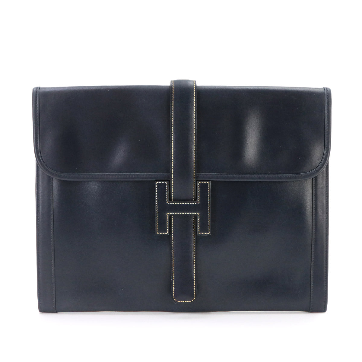 Jige GM Clutch Bag Box Calf Leather Navy Purse