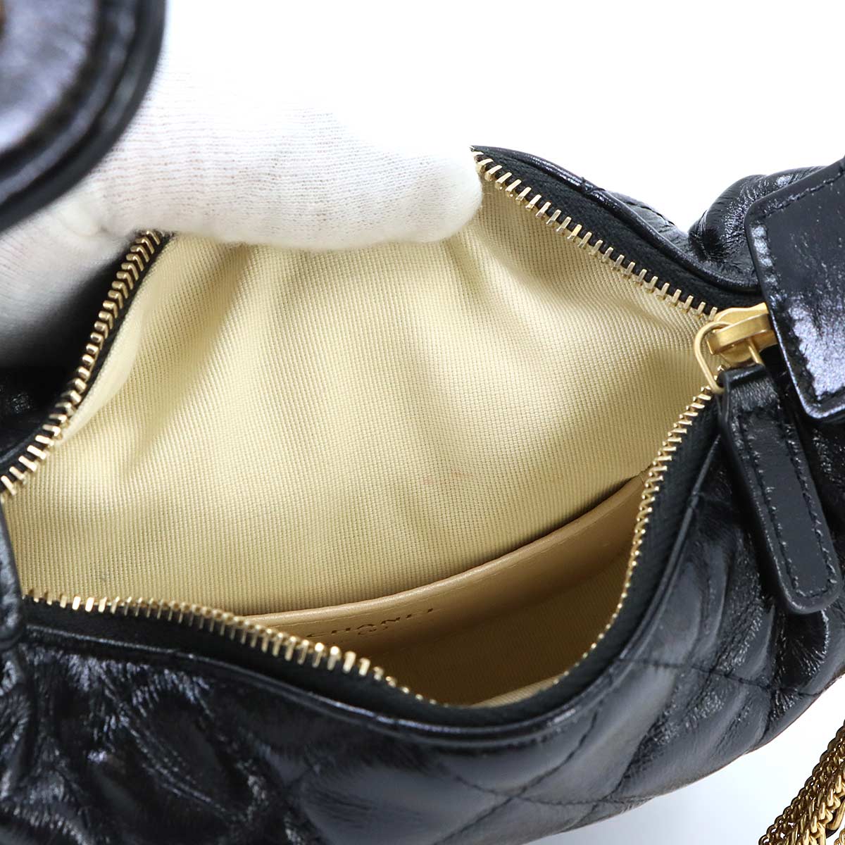 Matelasse Hand Bag Leather Black Purse