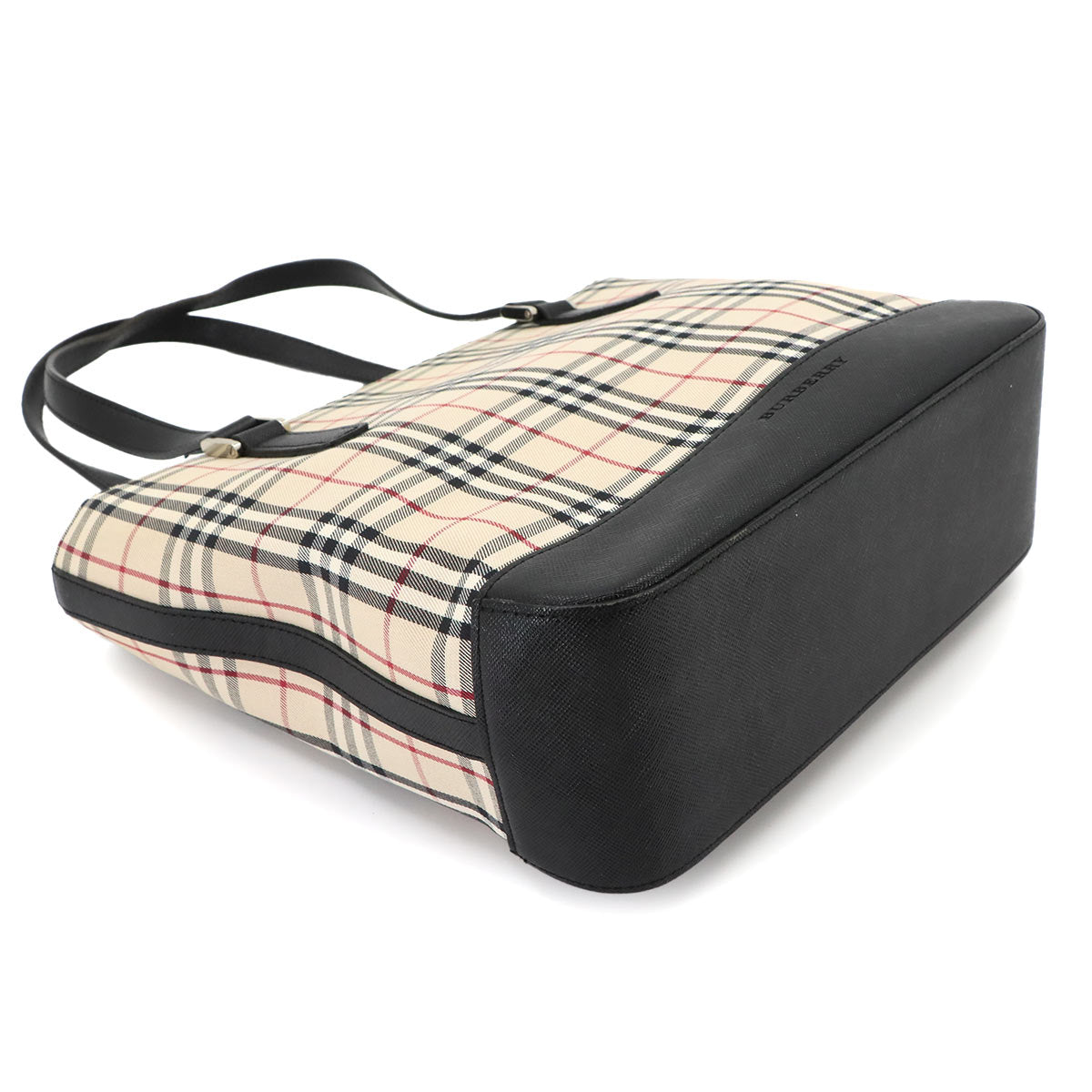 Plaid Tote Bag Canvas Leather Beige Black Purse