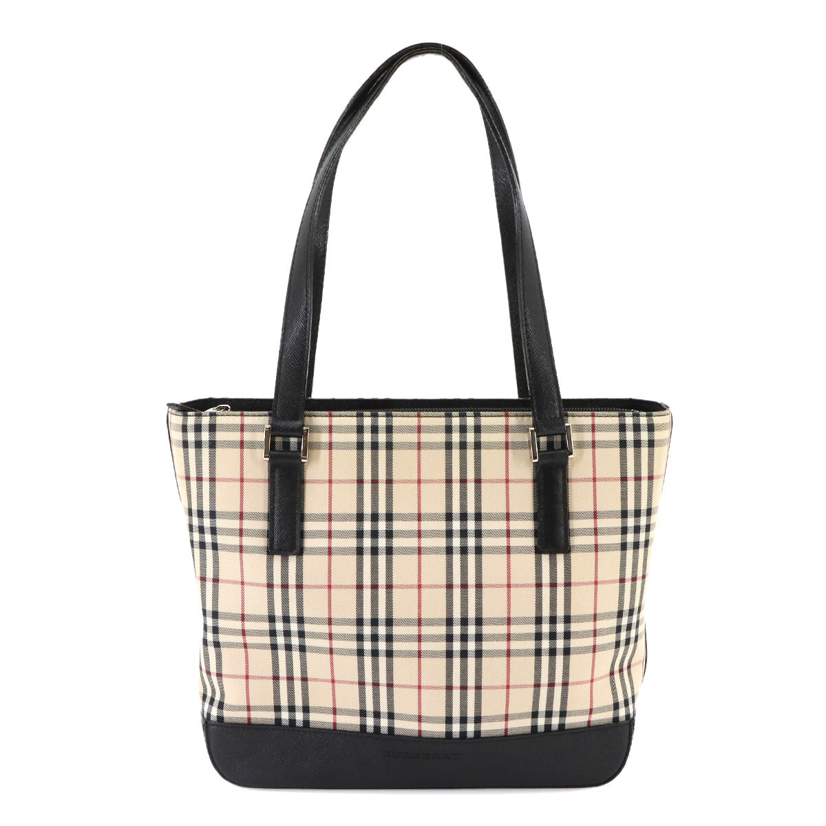 Plaid Tote Bag Canvas Leather Beige Black Purse