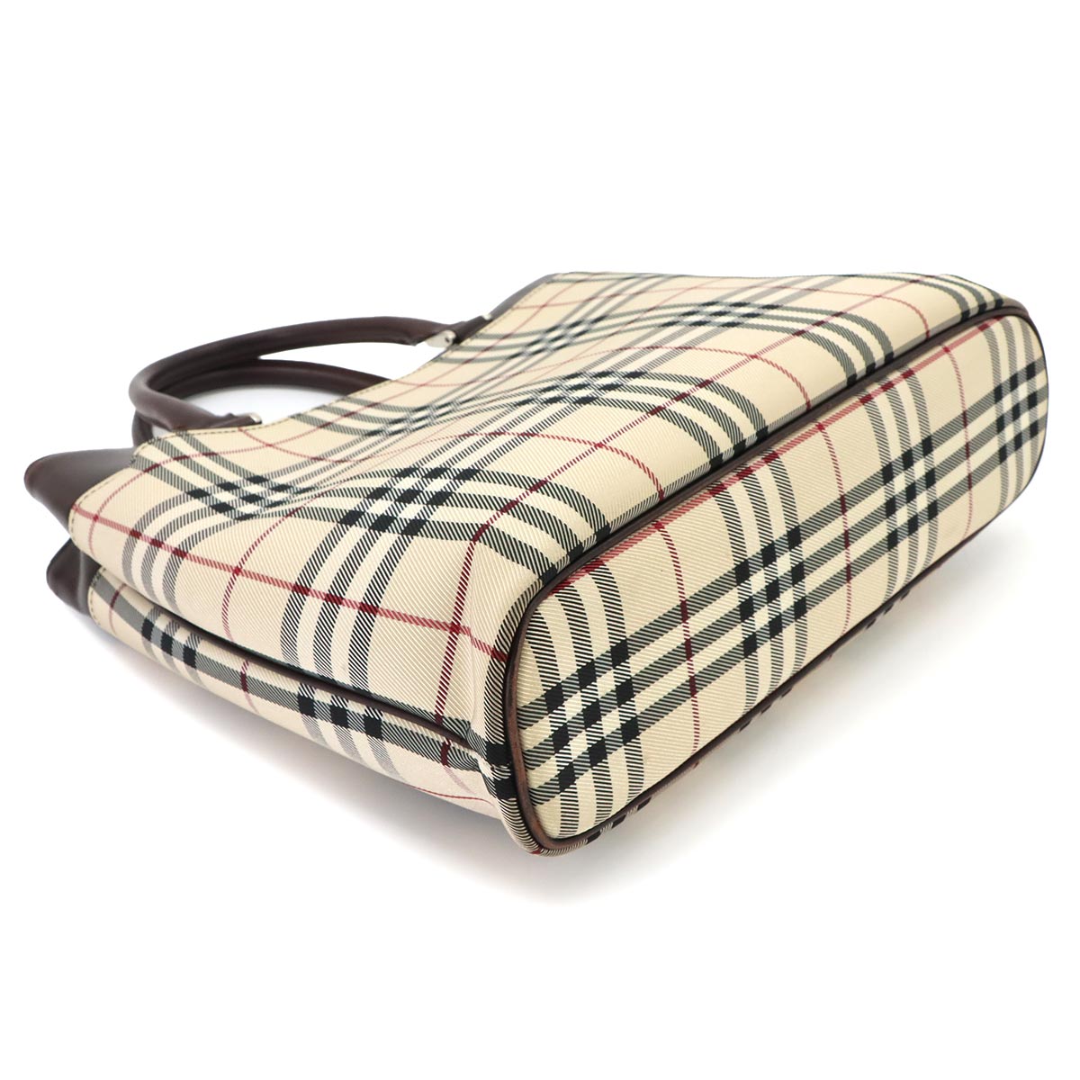 Plaid Tote Bag Canvas Leather Beige Brown Purse