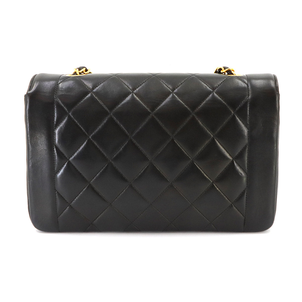 Diana Matelasse 25 Chain Shoulder Bag Leather Black A01165