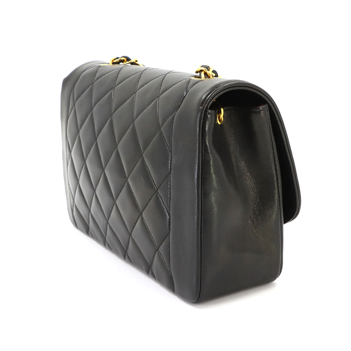 Diana Matelasse 25 Chain Shoulder Bag Leather Black A01165