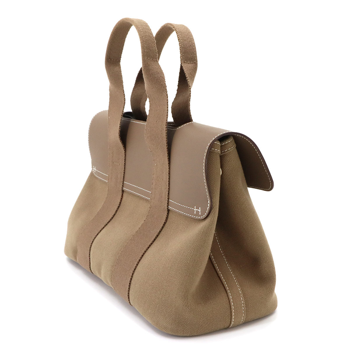 Valparaiso PM Hand Bag Toile Chevron Leather Etoupe Purse