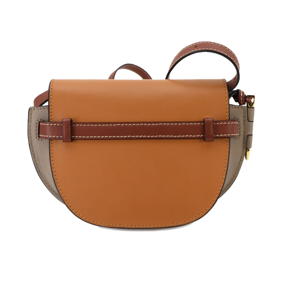 Mini Gate Dual Shoulder Bag Leather Brown Beige Purse