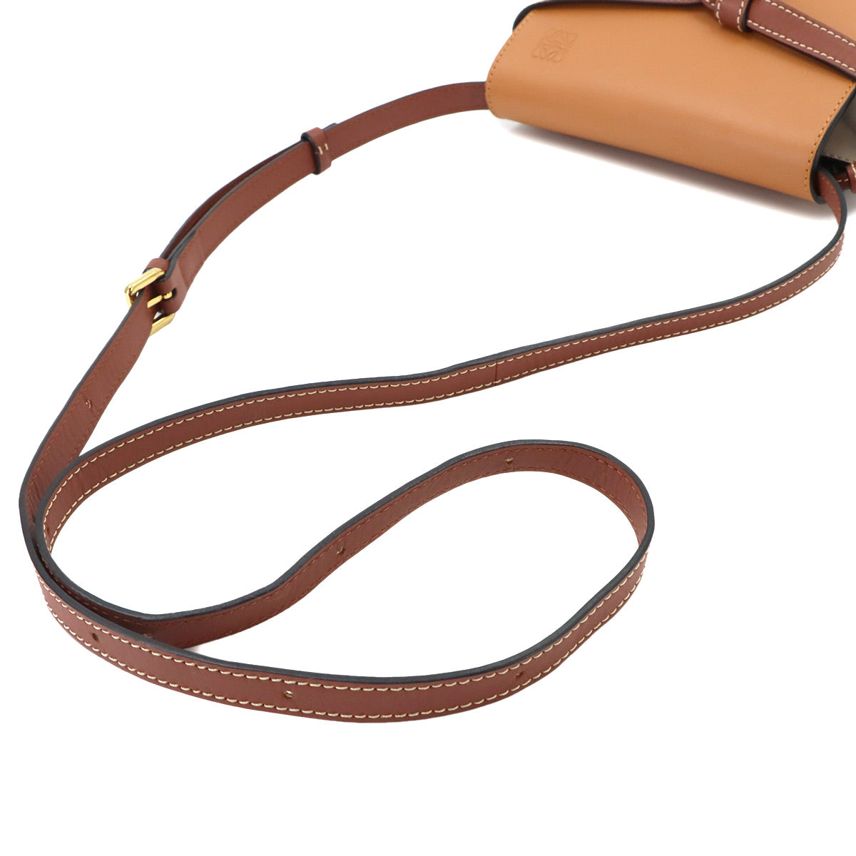 Mini Gate Dual Shoulder Bag Leather Brown Beige Purse
