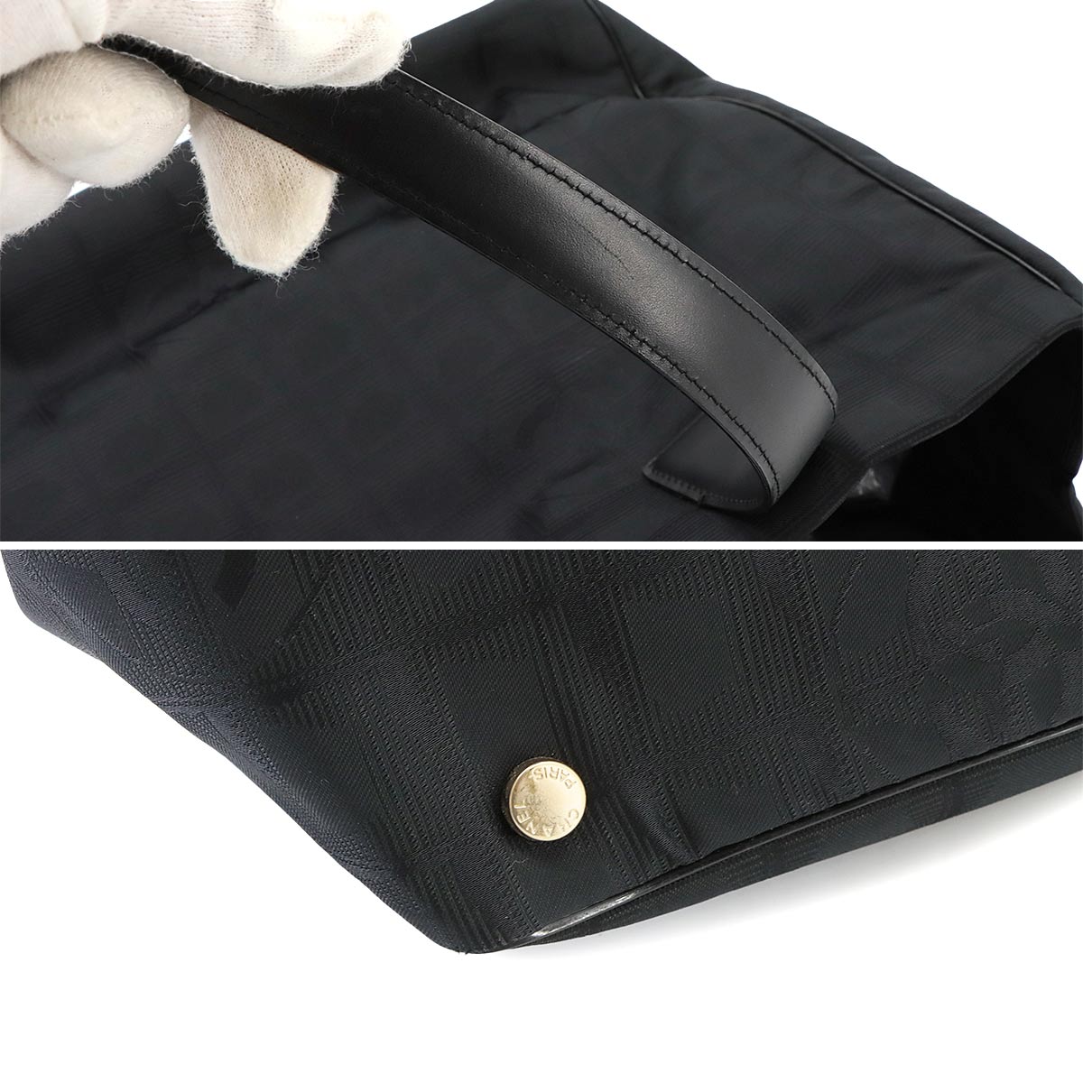 New Travel Line Tote MM Bag Nylon Jacquard Leather Black A15991