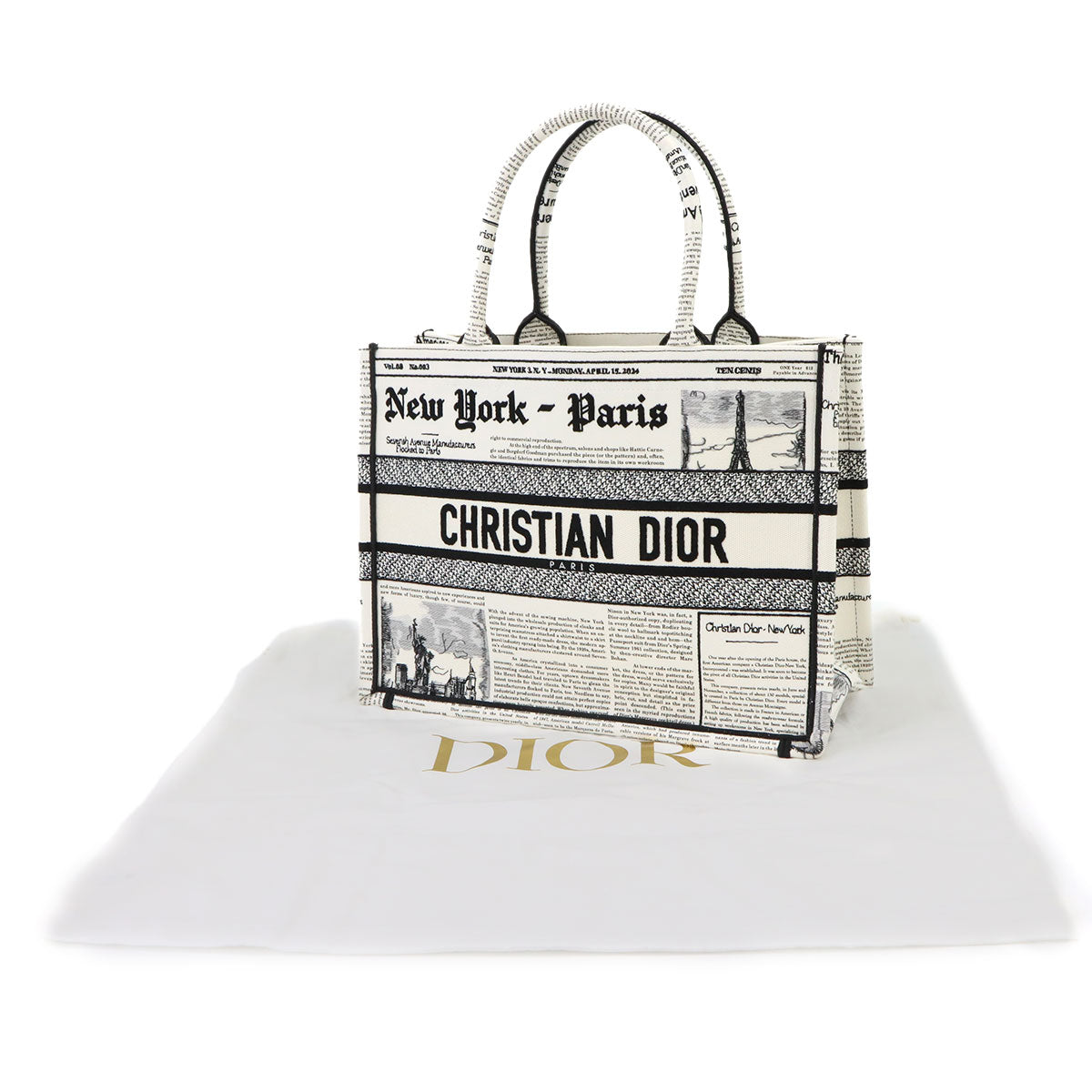 Book Tote Bag Medium Canvas White Black News paper