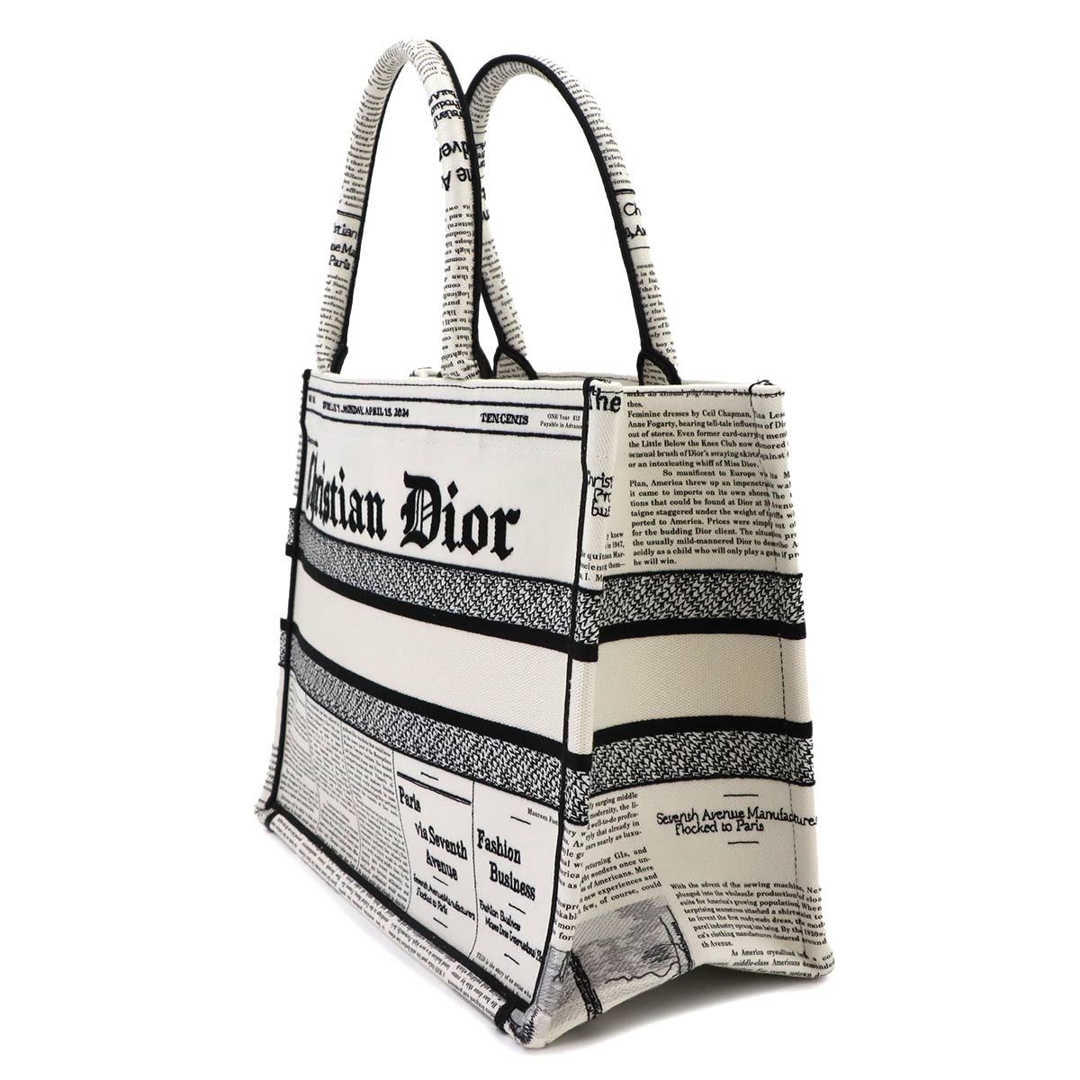 Book Tote Bag Medium Canvas White Black News paper