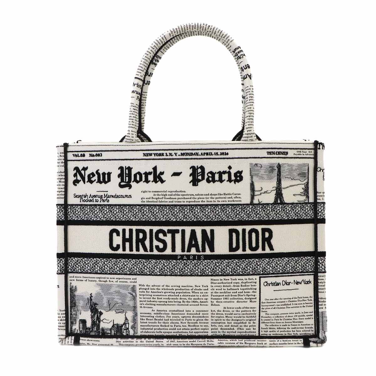 Book Tote Bag Medium Canvas White Black News paper