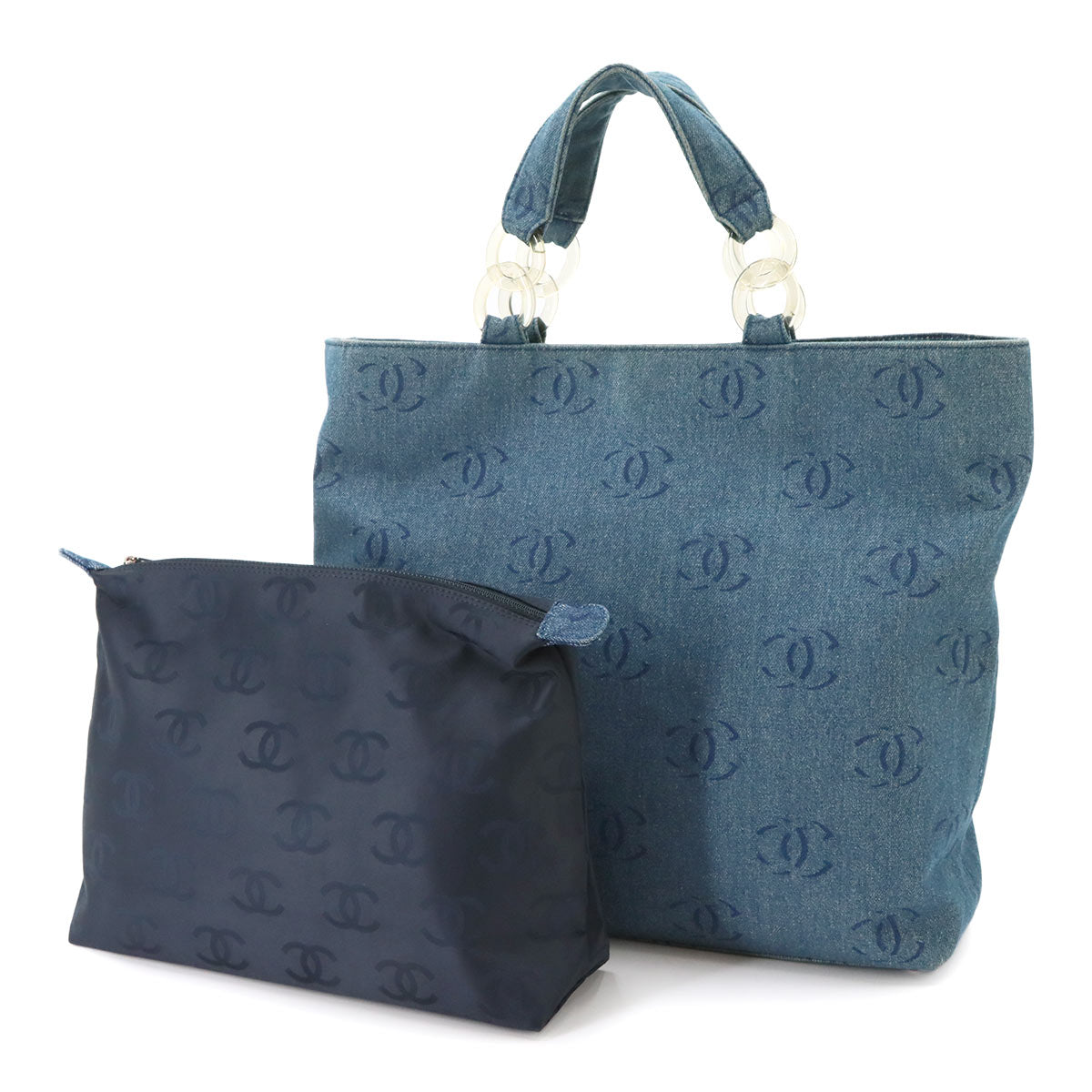 Plastic Chain Tote Bag Denim Blue Coco Mark Purse Vintage A18091