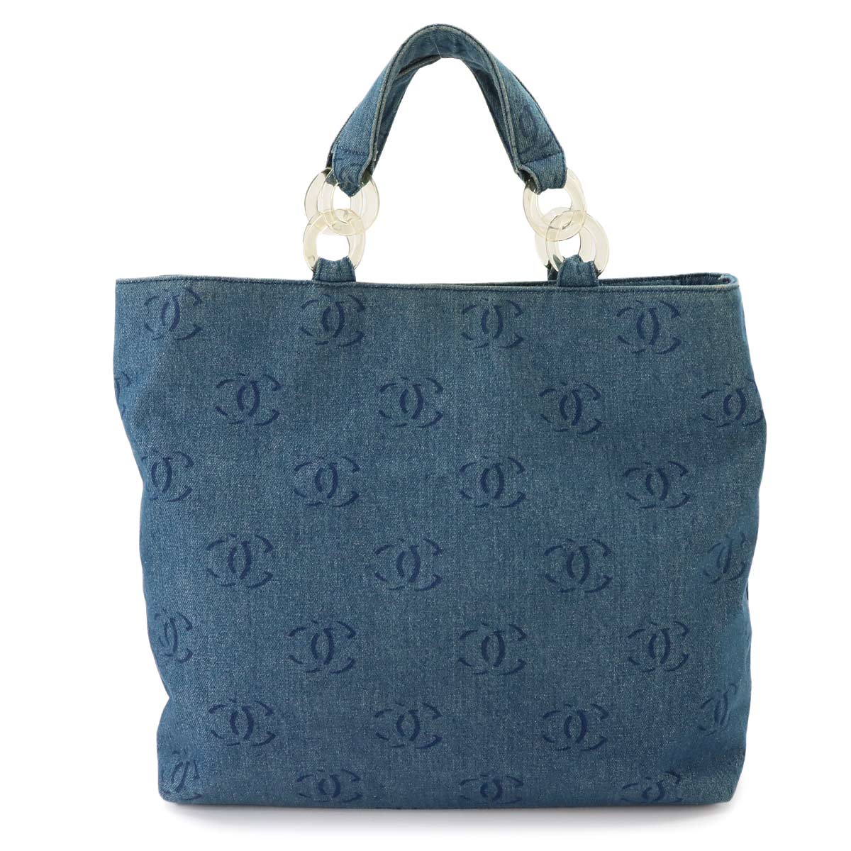 Plastic Chain Tote Bag Denim Blue Coco Mark Purse Vintage A18091