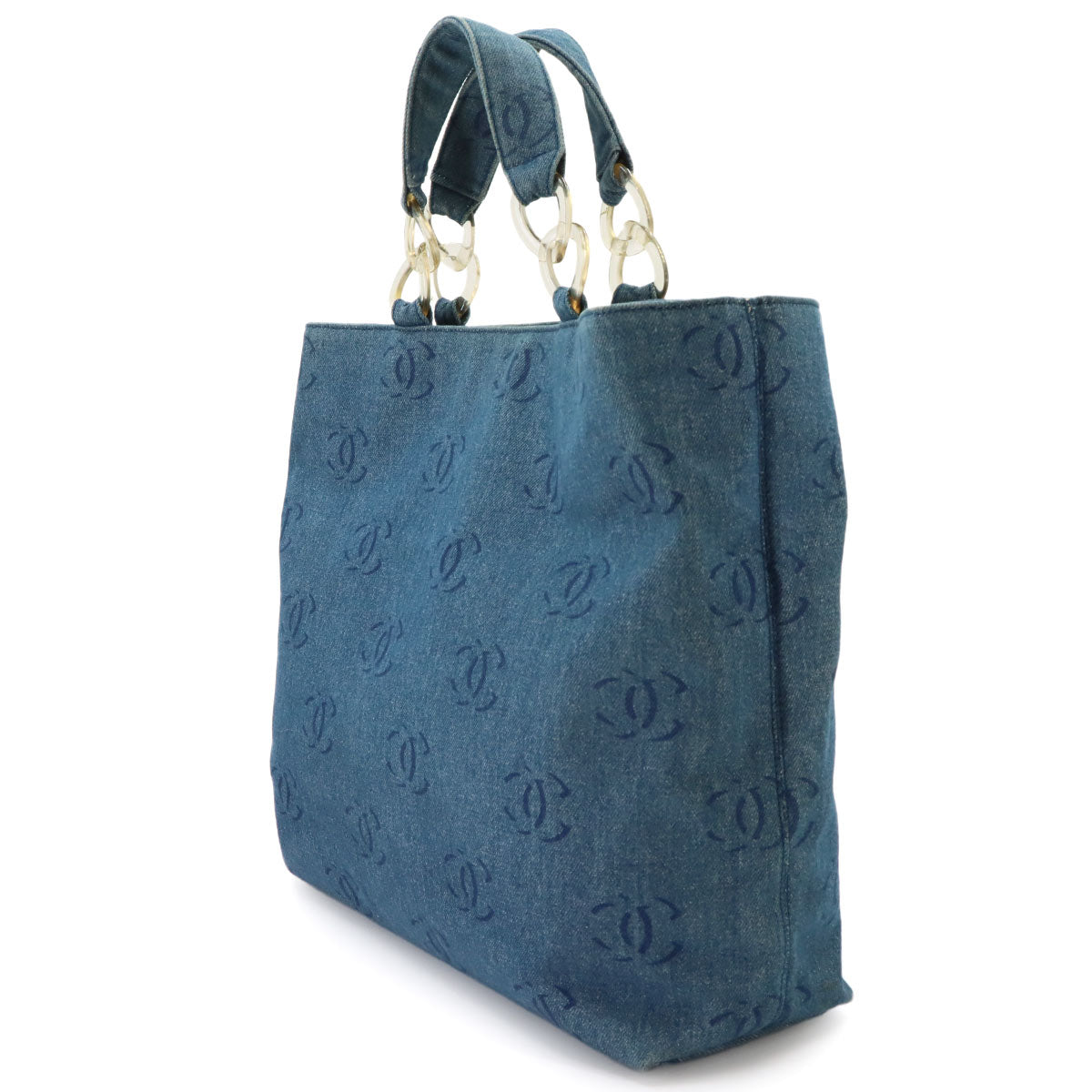 Plastic Chain Tote Bag Denim Blue Coco Mark Purse Vintage A18091