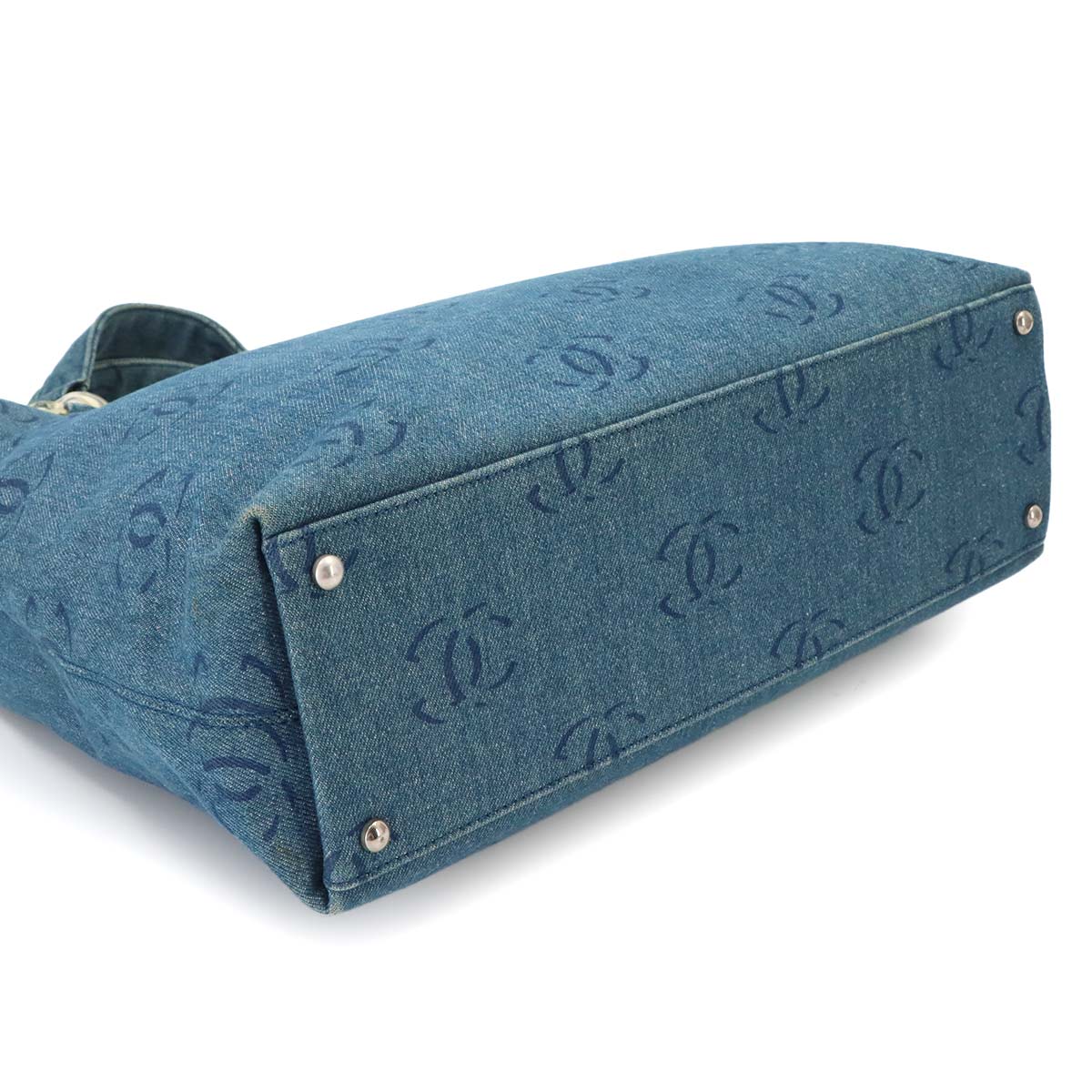 Plastic Chain Tote Bag Denim Blue Coco Mark Purse Vintage A18091