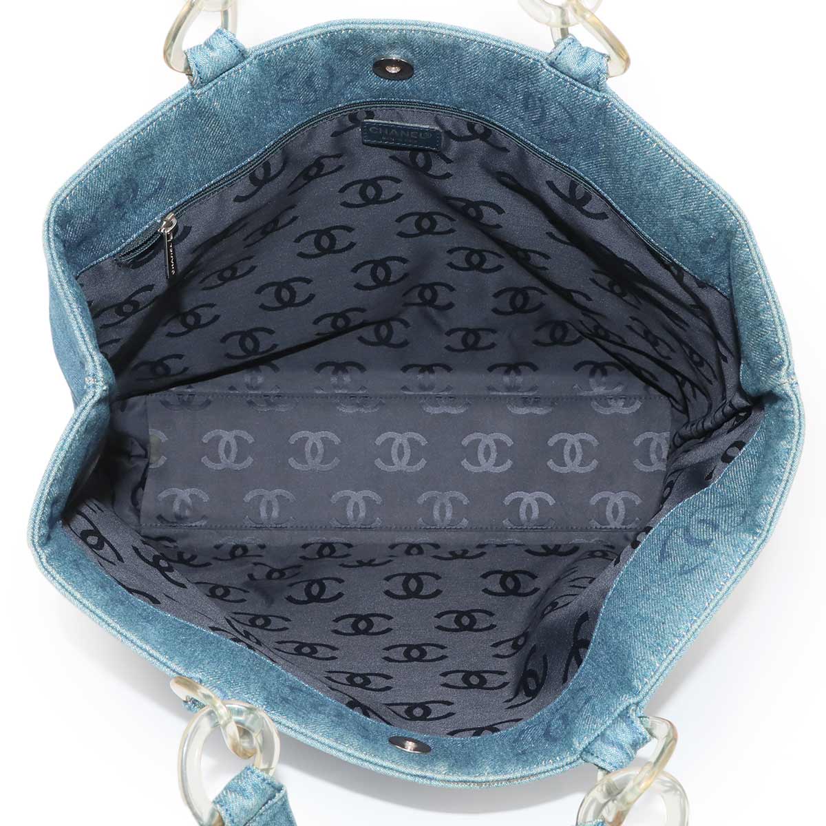 Plastic Chain Tote Bag Denim Blue Coco Mark Purse Vintage A18091