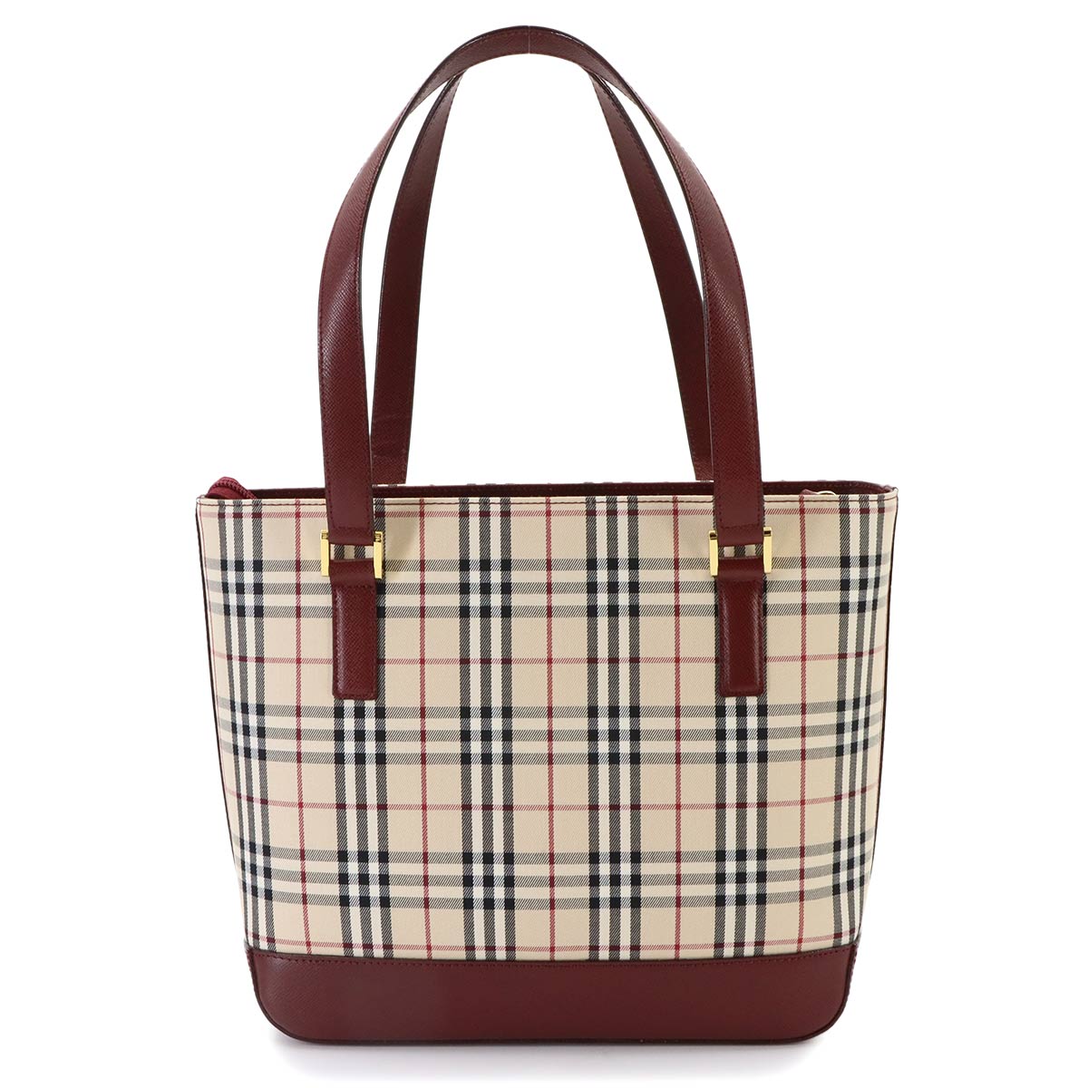 Plaid Hand Bag Canvas Leather Beige Bordeaux Purse