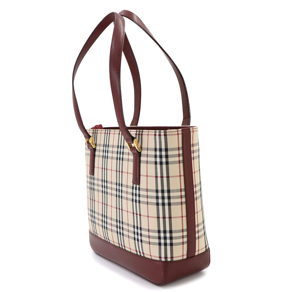 Plaid Hand Bag Canvas Leather Beige Bordeaux Purse