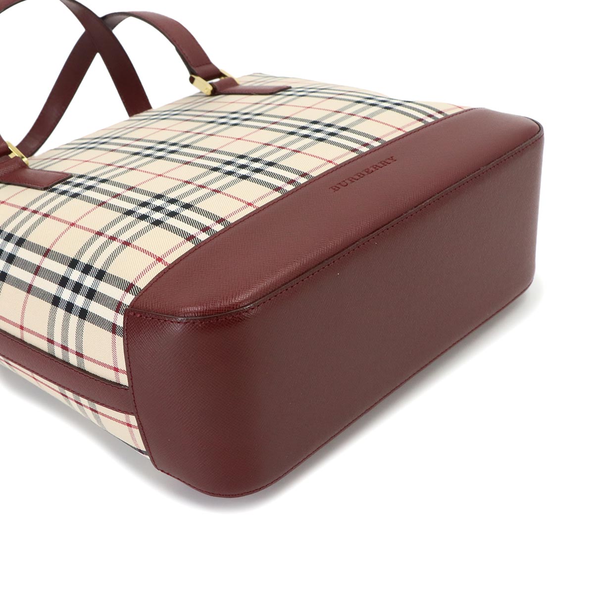 Plaid Hand Bag Canvas Leather Beige Bordeaux Purse
