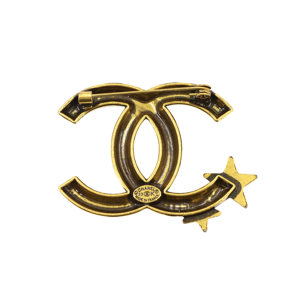 Coco Logos Star Rhinestone Brooch Gold 23K Accessory